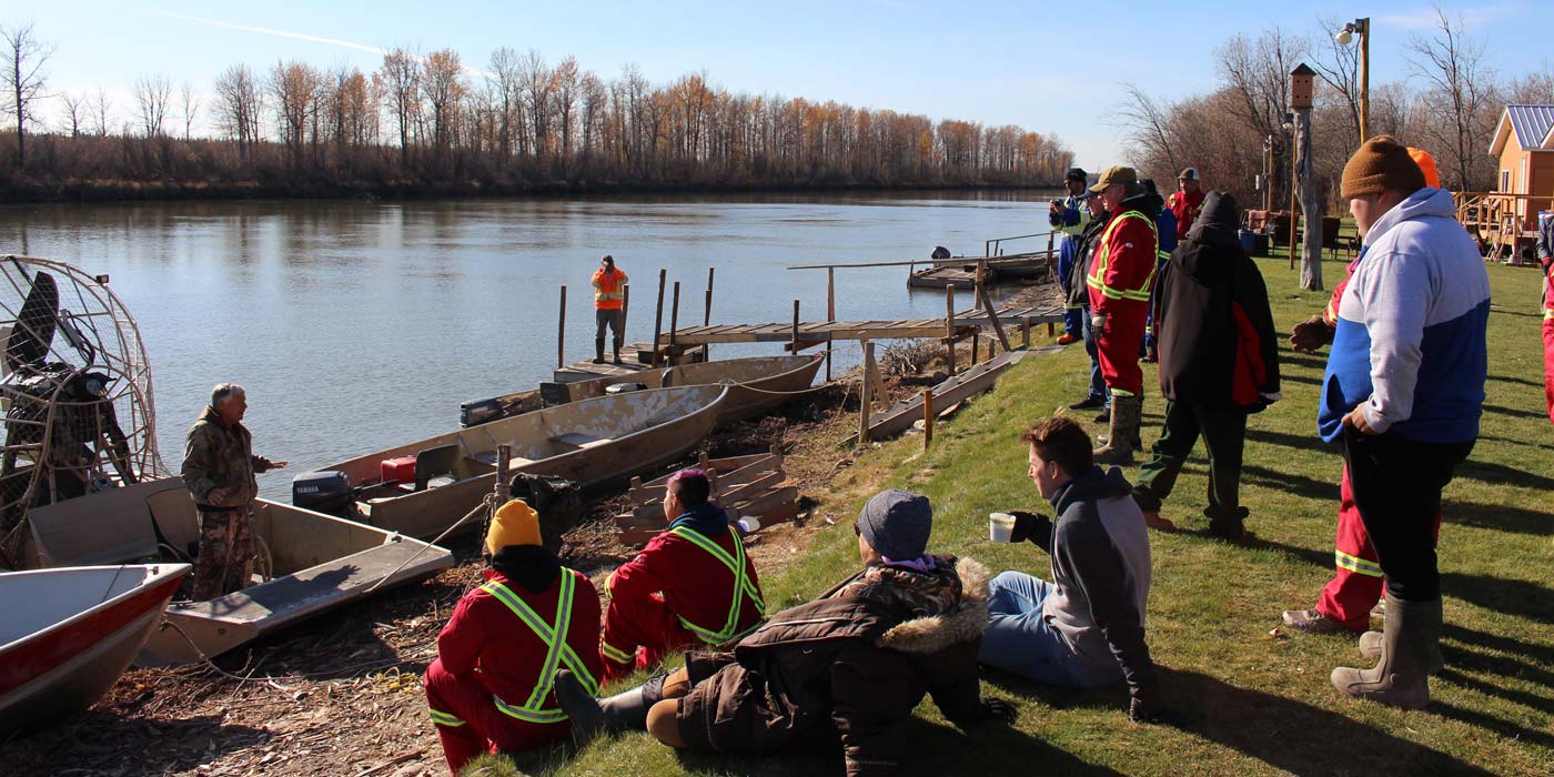 2022: A safety briefing during We are Fire Camp 1 in the Saskatchewan River Delta.