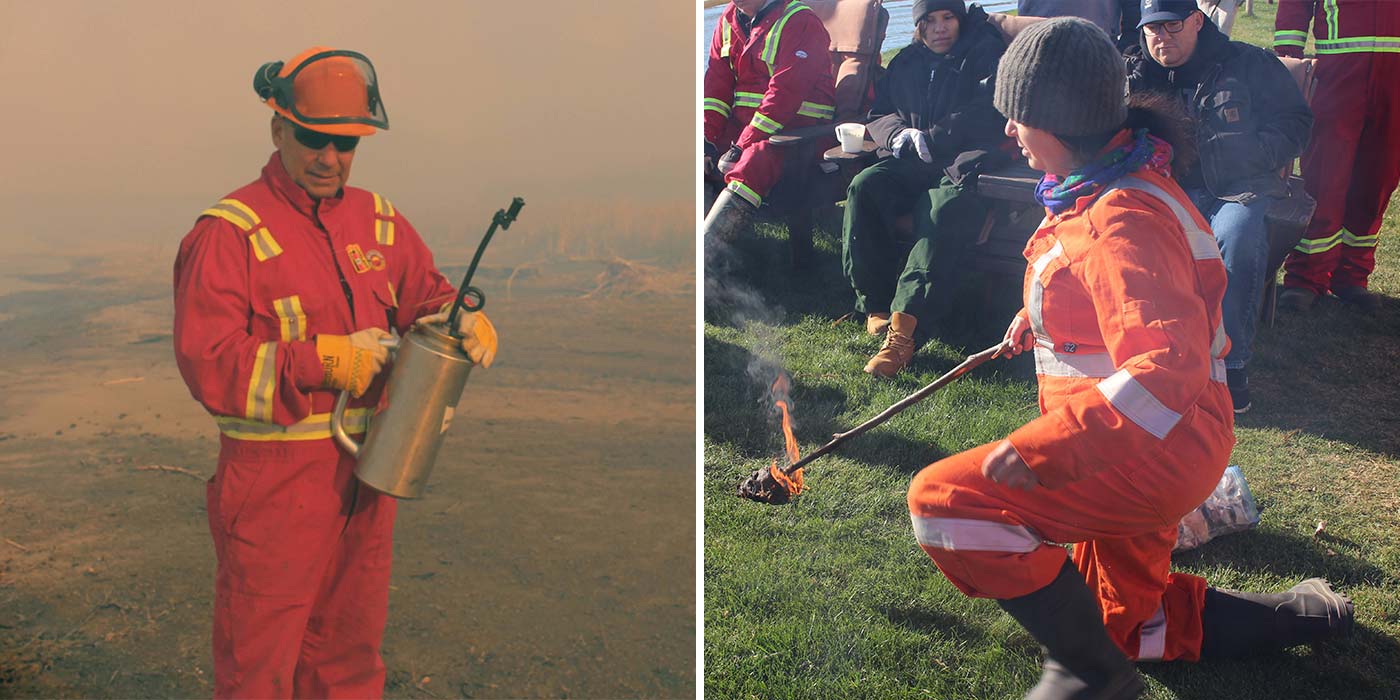 2022: Indigenous fire practitioners using a drip torch and fire torch.
